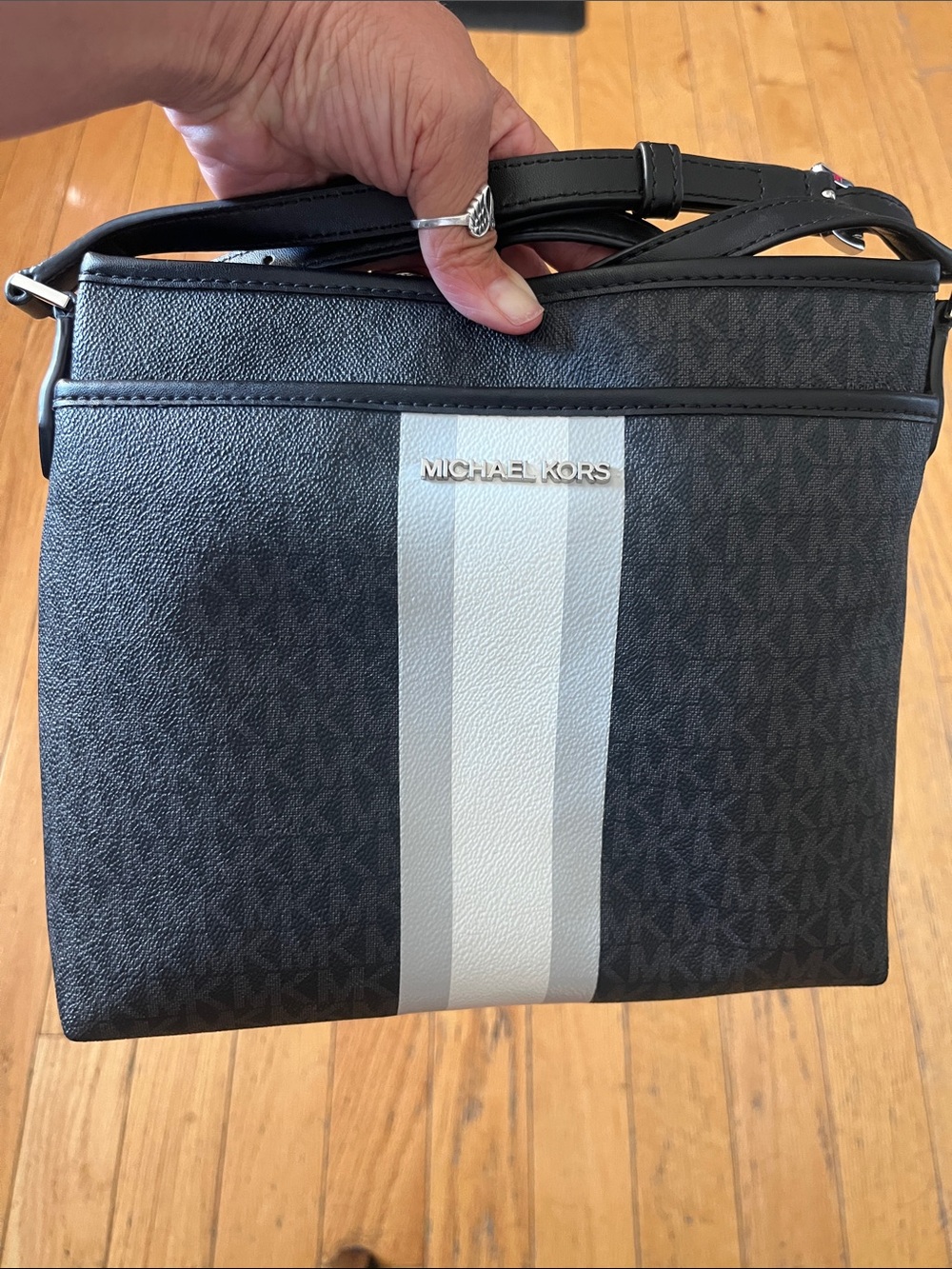 Michael Kors Black Crossbody Bag with White Center Stripe